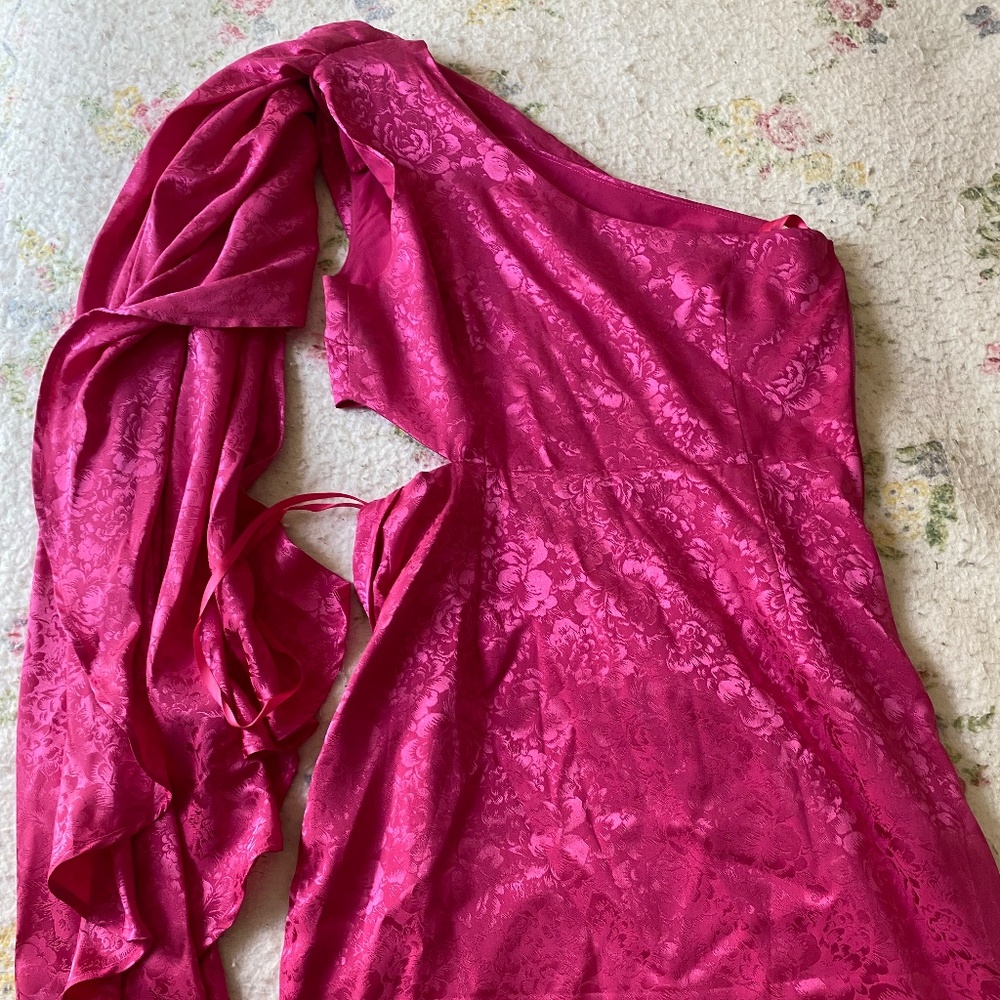 pink shoulder drape dress